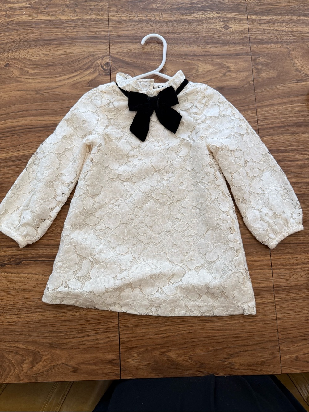 Janie and Jack Cream Lace Dress with Black Accent